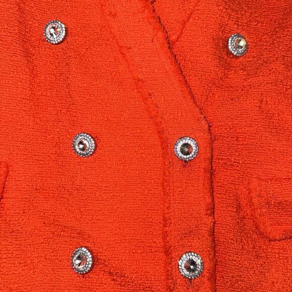 Zara Orange Red Tweed Double Breast Blazer Diamond Button Trinny Blogger Women L - Picture 5 of 14
